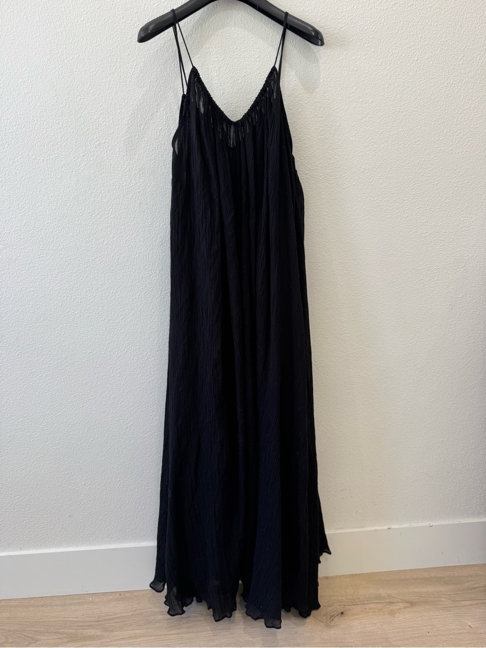 H&M Black Very Full A Line Maxi Slip Dress with Spaghetti Straps